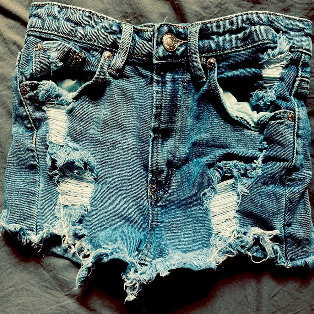 Dark Sky Blue- Ripped Denim Jean shorts